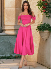 画像をギャラリービューアに読み込む, Ruched Spaghetti Off Shoulder A Line Midi Dress

