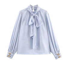 Cargar imagen en el visor de la galería, Jacquard Satin Silky Bow Tie Collar Blouse
