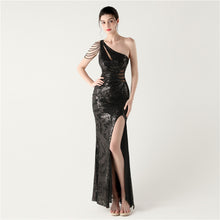 Load image into Gallery viewer, One Shoulder Cutout Slit Sequin Evening Dress
