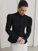 Load image into Gallery viewer, Vintage Stand Collar Puff Sleeve Blazer
