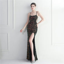 Load image into Gallery viewer, Velvet Sequin Halter Neck Spaghetti Nightclub Long Mermaid Evening Dress
