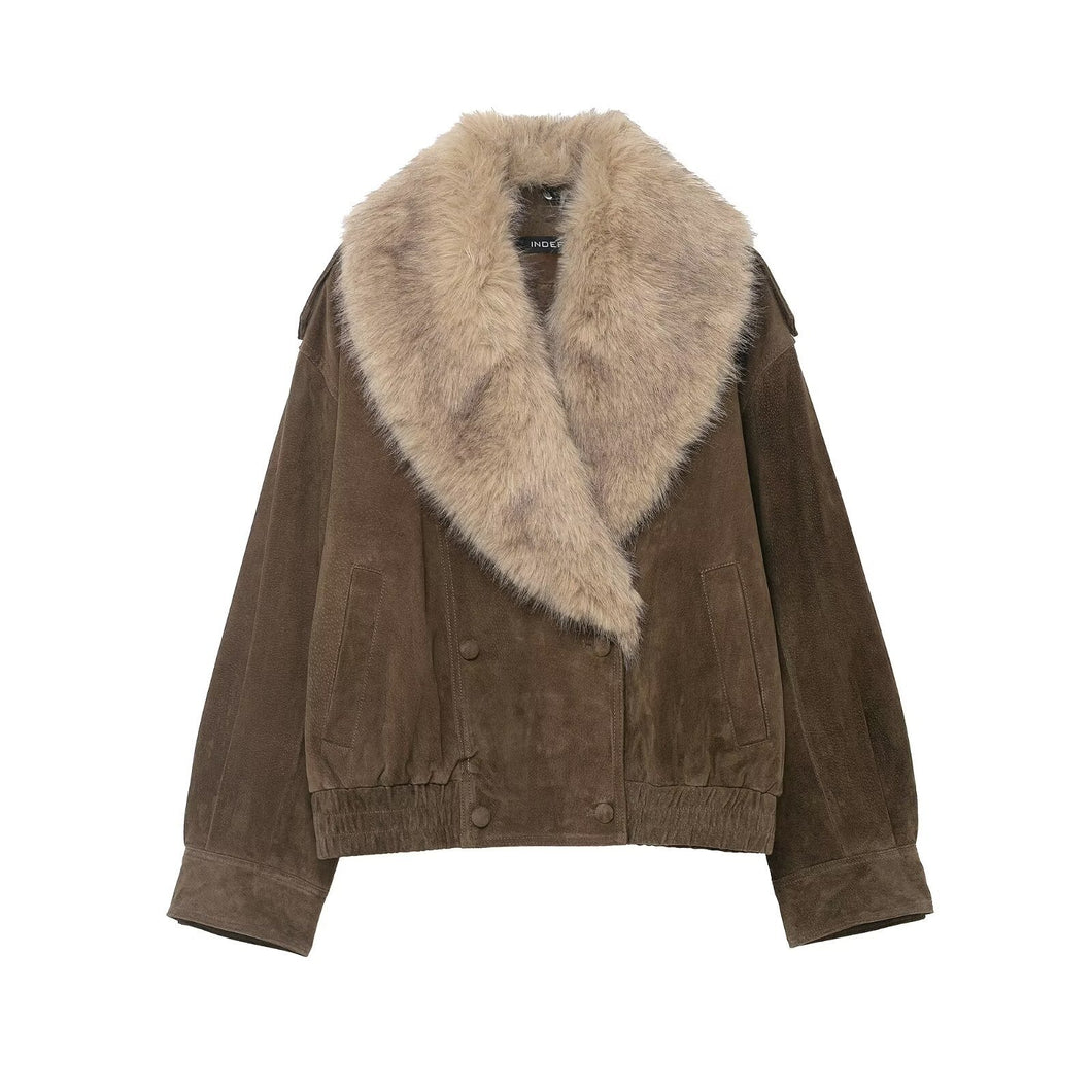Faux Fur Collar Short Velour Jacket