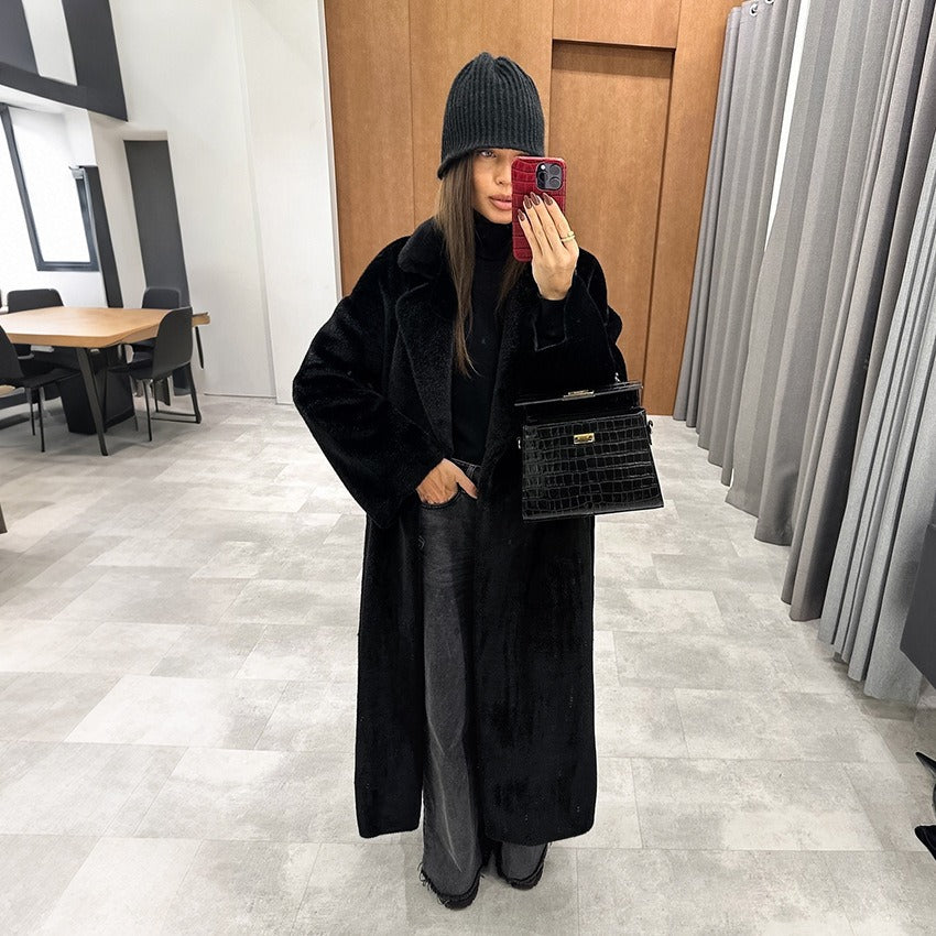 Oversized Faux Fur Belted Overcoat