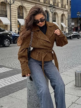 Load image into Gallery viewer, Suede Tailored Collar Double Breasted Jacket
