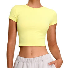 画像をギャラリービューアに読み込む, Short Sleeve Crop Yoga T shirt Quick Dry Sporty Running Gym T shirt
