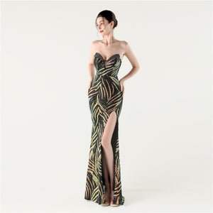 Slim Beaded Sequin Strapless Evening Dress