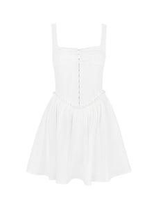 Sleeveless Square Neck Hook Eye Frilled A Line Mini Dress