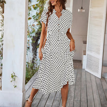 Загрузить изображение в средство просмотра галереи, Polka Dot Printed High Waist Belted Midi Dress
