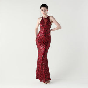Halter Neck Sequin Evening Dress