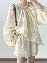Load image into Gallery viewer, Embroidered Lace Blouse + Shorts Two Piece Set
