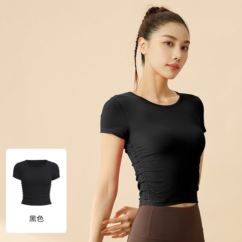 High Elastic Yoga Shirt Women - Striped Breathable Slim Fit Workout Tops
