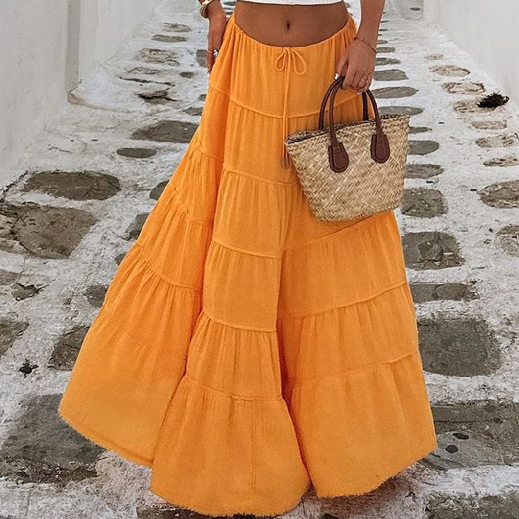 Elastic Waistband A Line Tiered Skirt