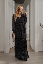 Load image into Gallery viewer, Long Sleeve Wrap and Tie Midi Evening Dress

