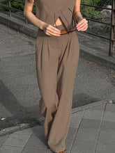 画像をギャラリービューアに読み込む, Women Khaki Sleeveless Waistcoat Pants Two Piece Sets
