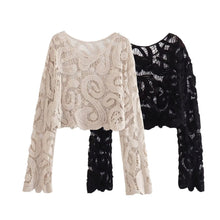 Загрузить изображение в средство просмотра галереи, Long Sleeve Crochet Floral Blouse Top
