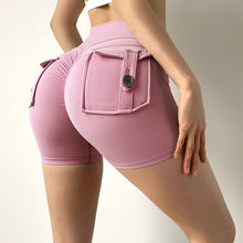 Load image into Gallery viewer, Woman Gym Shorts Active Yoga Hip Push Up Pockets High Waist Quick Dry Shorts
