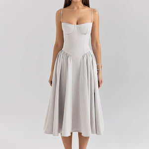 Spaghetti Cupped Slim Flare Midi Dress