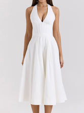 Carica l&#39;immagine nel visualizzatore di Gallery, White Halter Neck Slim Backless Boning Midi Dress
