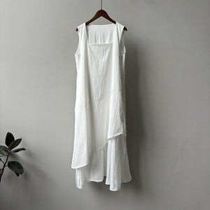 Sleeveless Asymmetrical Hem Spliced Midi Dress