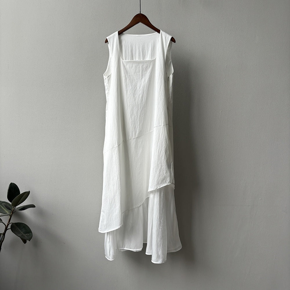Sleeveless Asymmetrical Hem Spliced Midi Dress