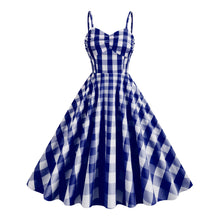Load image into Gallery viewer, Cosplay Vintage Cotton Holiday Pink Plaid Stripe Spaghetti High Waist Flare Midi Dress
