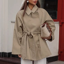 Load image into Gallery viewer, Khaki Belted Midi Windbreaker Jacket
