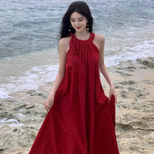 画像をギャラリービューアに読み込む, Halter Neck Summer Red Beach Flare Maxi Dress
