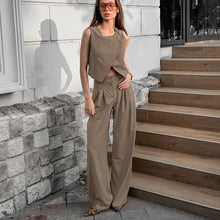 画像をギャラリービューアに読み込む, Women Khaki Sleeveless Waistcoat Pants Two Piece Sets

