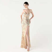 Load image into Gallery viewer, Slim Beaded Sequin Strapless Evening Dress
