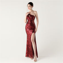 Load image into Gallery viewer, One Shoulder Cutout Slit Sequin Evening Dress

