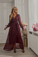 Load image into Gallery viewer, Long Sleeve Wrap and Tie Midi Evening Dress
