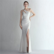 Load image into Gallery viewer, Satin Slim One Shoulder Long Mermaid Evening Dress
