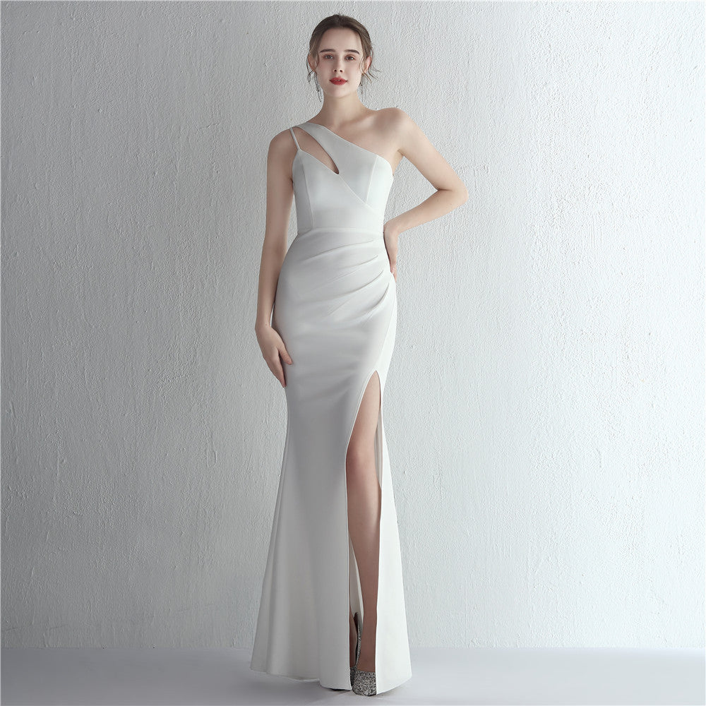 Satin Slim One Shoulder Long Mermaid Evening Dress