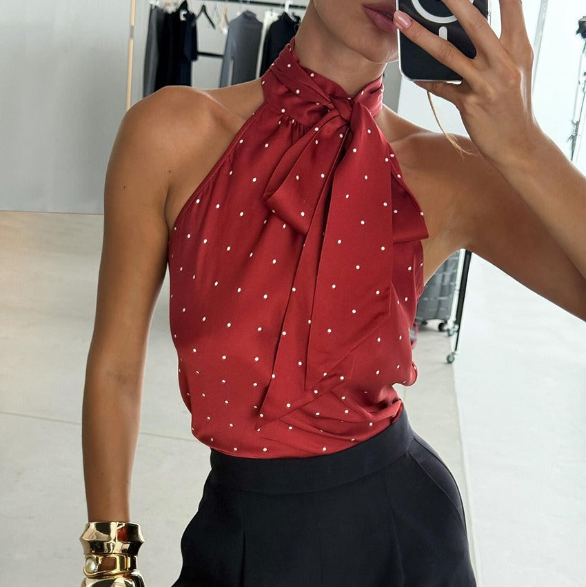 Acetate Polka Dot Halter Neck Top