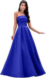 Satin Strapless Long Flare Coming-of-Age Ceremony Chorus Art Performance Event Dress