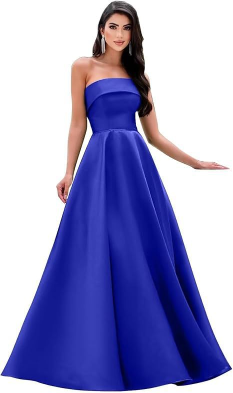 Satin Strapless Long Flare Coming-of-Age Ceremony Chorus Art Performance Event Dress