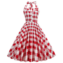 Load image into Gallery viewer, Vintage High Waist Turn-down Collar Polka Dot Holiday Banquet Halter Neck Backless Sexy Big Flare Midi Dress
