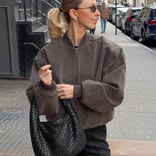 Load image into Gallery viewer, Vintage Grey Suede Knit V Neck Oversized Jacket

