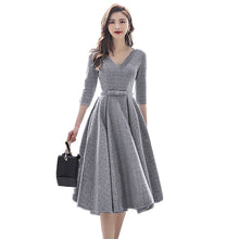 Load image into Gallery viewer, Silver Grey Cocktail Dress Banquet Elegant Midi Birthday Dress

