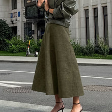 Load image into Gallery viewer, Knit Suede Vintage Oversized Brown High Waist A Line Midi Skirt
