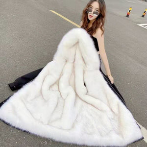 女性用厚手ミドル丈イミテーションファーパーカーコート