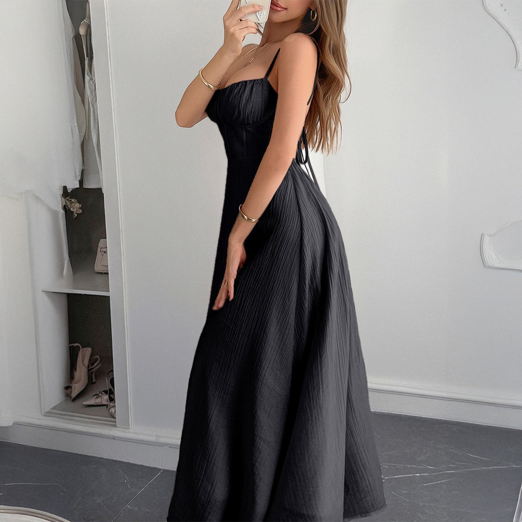 Spaghetti Backless Cupped Maxi Dress