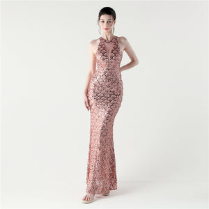 Halter Neck Sequin Evening Dress