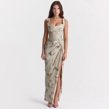 Laden Sie das Bild in den Galerie-Viewer, Chiffon Printed Spaghetti Crop Top+Long Slit Skirt Two Piece Set
