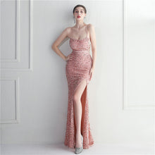 Load image into Gallery viewer, Velvet Sequin Halter Neck Spaghetti Nightclub Long Mermaid Evening Dress
