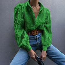 Load image into Gallery viewer, Puff Sleeve Oversized Cutout Embroidered Blouse
