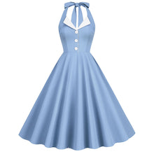 Load image into Gallery viewer, 50S Contrast Vintage Turn-down Collar Backless Halter Neck Dress Romantic Holiday Date Flare Cocktail Dress Bridesmaid Dress
