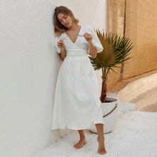 画像をギャラリービューアに読み込む, Cotton Puff Sleeve Wrap Tie Dress
