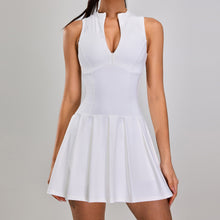 Laden Sie das Bild in den Galerie-Viewer, Zippered Nude Faux Two Piece Sporty Dress Casual Outdoor Running Gym Tennis Dress
