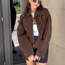 Load image into Gallery viewer, Vintage Brown Suede Lapel Collar Oversized Maillard Jacket
